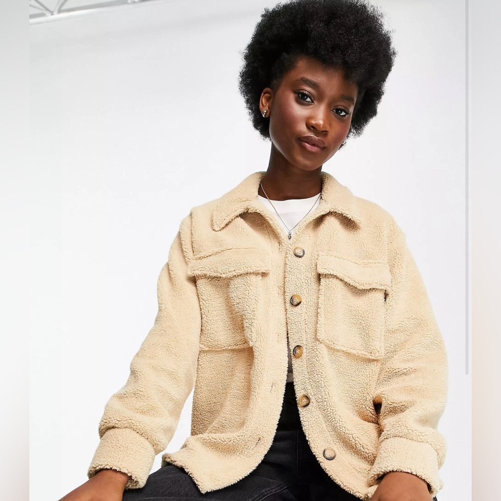 Stradivarius Fleece Shacket in beige